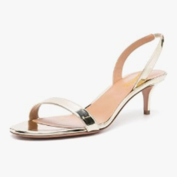 Zszszsu Gold Kitten Heel Open Toe Slingback Low Heels Single Strap Sandals - Picture 1 of 8